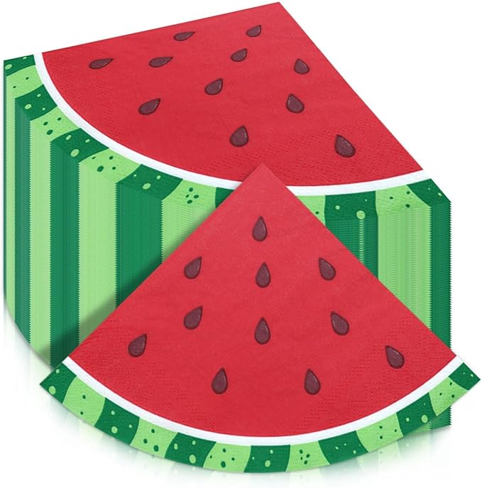 100Pcs Watermelon Napkins, Disposable Watermelon Slices Napkins, Picnic Napkins for Kids Baby Shower Summer Tropical Fruit Watermelon Party Supplies, 13 x 13 Inches