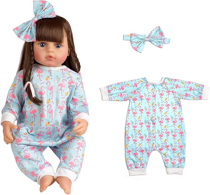 Reborn Baby Doll Clothes Accessories, 5 Set of Doll Clothing, Jumpsuit Bow Headband Outfits for 20 Inch to 22 Inch Dolls, 10 PCs in Total Doll Outfits and Accessories