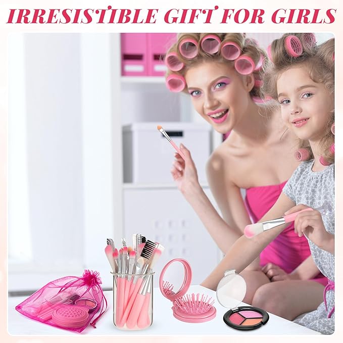 12 Sets Kids Makeup Kit for Girls, Kids Spa Party Supplies for Girls, Sleepover Makeup Cosmetic Set Birthday Party Favors Toddler Girl(Pink)