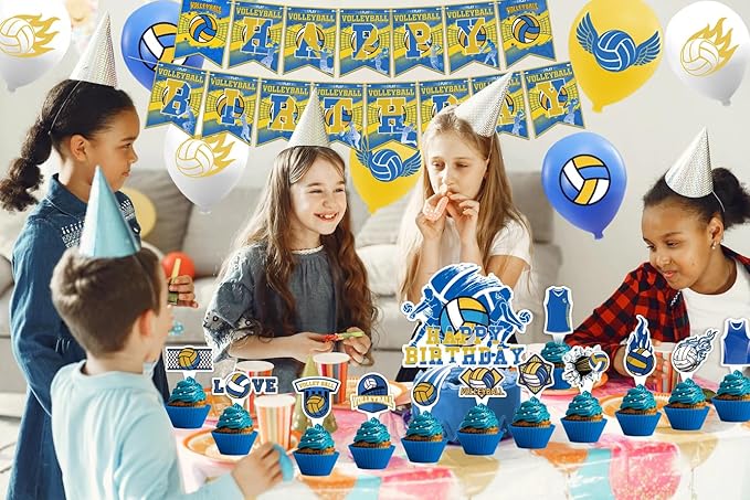 Volleyball Theme Party Supplies Volleyball Birthday Party Decorations Includes Volleyball Happy Birthday Banner Cake Topper Cupcake Toppers Balloons for Sports Party Volleyball Theme Party