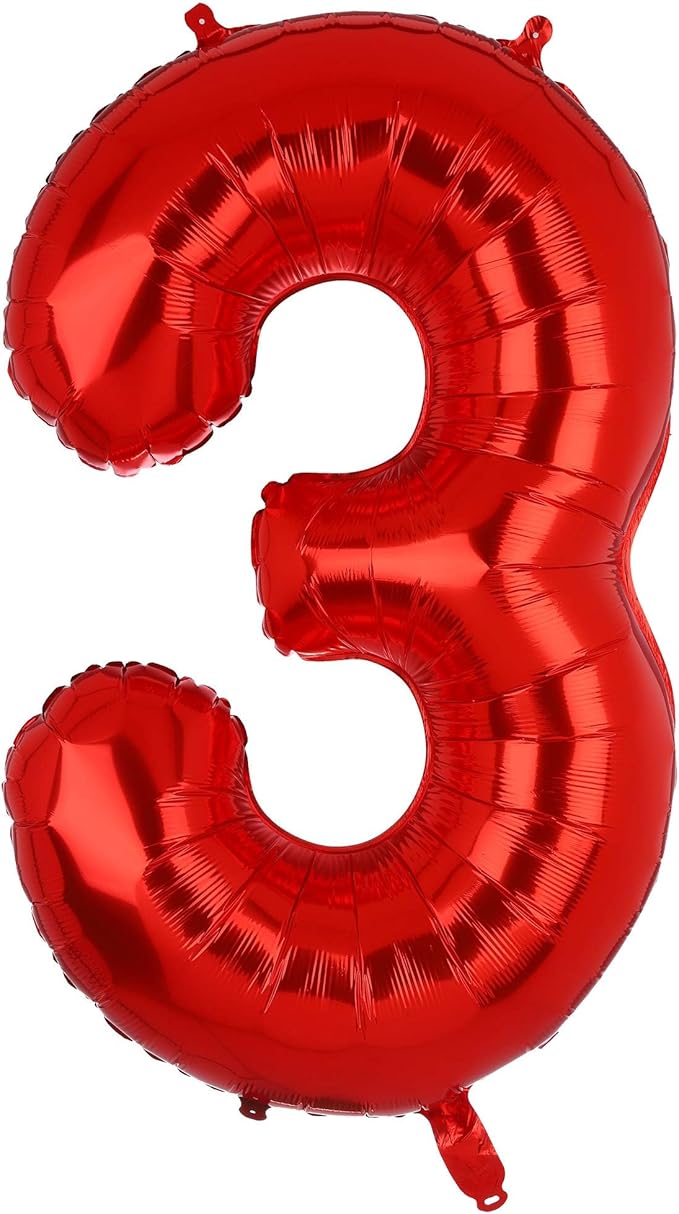 40 Inch 3 Red Number Balloons Mylar Foil Helium Digital Balloons Baby Shower 3st Birthday Party Decor Supplies