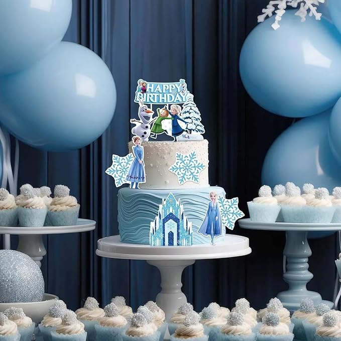 10 Pcs Cute Birthday Cake Toppers, Snow Theme Party Princess Cake Decorations, for Ice Party Supplies