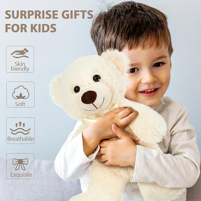 MorisMos 10Pcs Teddy Bears Bulk Baby Shower, 14inch Cute White Teddy Bear Stuffed Animals Plush, Small Stuffed Bears on Centerpiece Baby Shower, Easter Basket Stuffer Toy