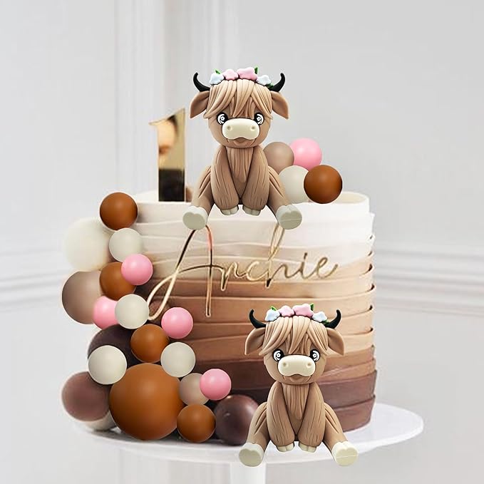JeVenis Two Highland Cow Cake Decorations Cake Topper Highland Cow Party Favors For Highland Cow Birthday Party Supplies