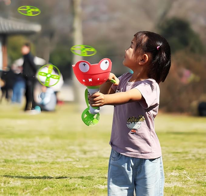 Disc Launcher Toy Kids Yard Flying Spinner Fairy Hover Helicopter Propeller Toy Outdoor Capture Catching Chasing Game Gift for Boy Girl Age 4 5 6 7 8 9 10 (red, 1 Pack)