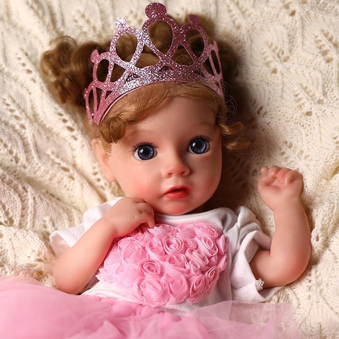 BABESIDE 3 Pcs Baby Doll Clothes Set for 12-16 Inch Babydolls Girls, Heart Pattern Baby Doll Accessories with Dolls Skirt and Crown Headband for Realistic Babydolls Girl