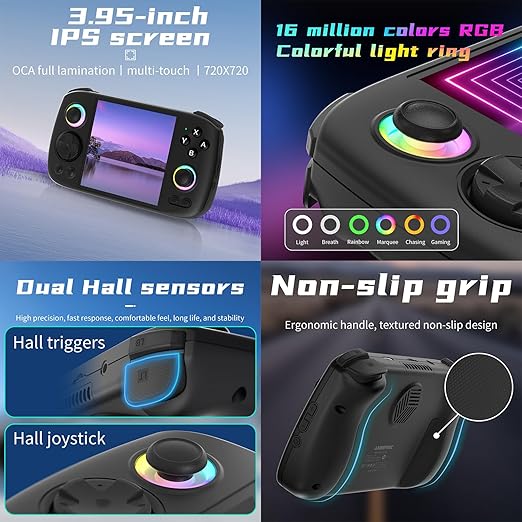 Rgcube Black Games Handheld 3.95 Inch Multi-Touch Screen Android 13 System Video Game Console Unisoc T820 Processor 5200mAh Battery NO Game Card