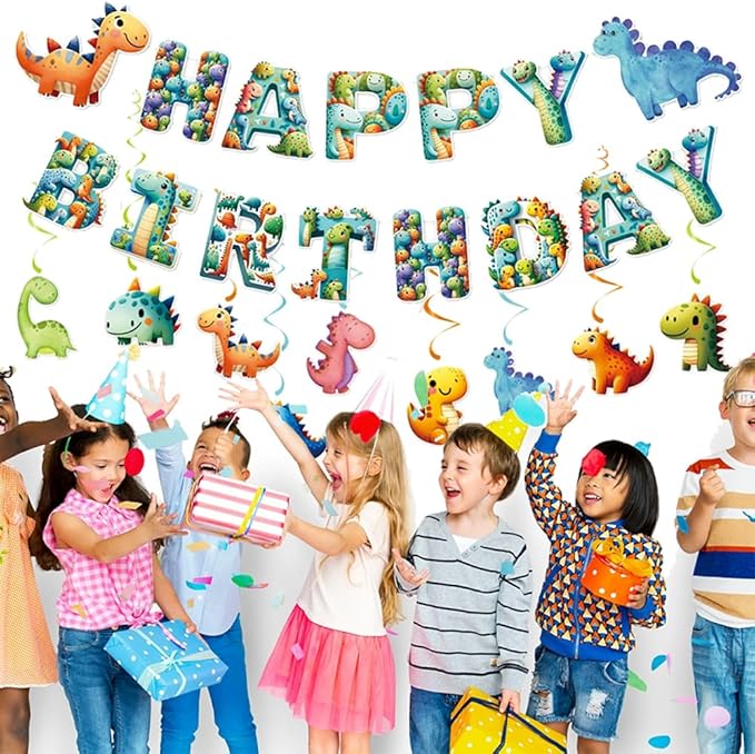 Cute Cartoon Dinosaur Happy Birthday Banner for Kids - Dinosaur Birthday Party Decorations,Dino Happy Birthday Banner Party Supplies - Boys and Girls