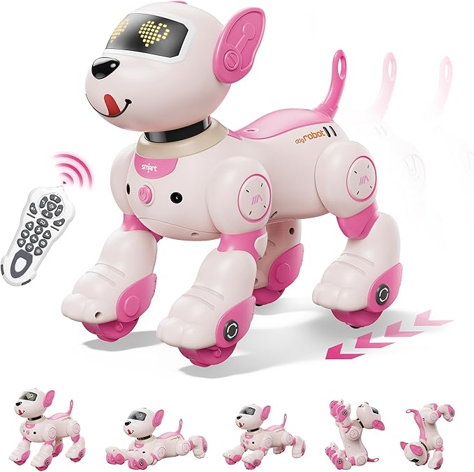 Programmable RC Robot Dog Toy with Voice for Kids, 2.4GHz Remote Robot Pet with Touch Sensors, Remote Control Robot Dog Toy Over 20+ Responses, Robot Birthday Gift Toys for Girls