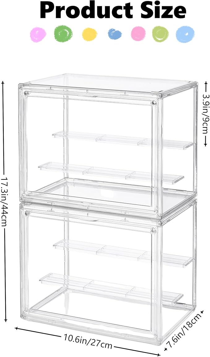 2 Pack: 3-Tier pop Figure Display case for Collectibles - Magnetic Closure, Interlocking Shelves for Vinyl Figures, Bobbleheads - Space-Saving Set (M 10.6''x7.6''x17.3'' )