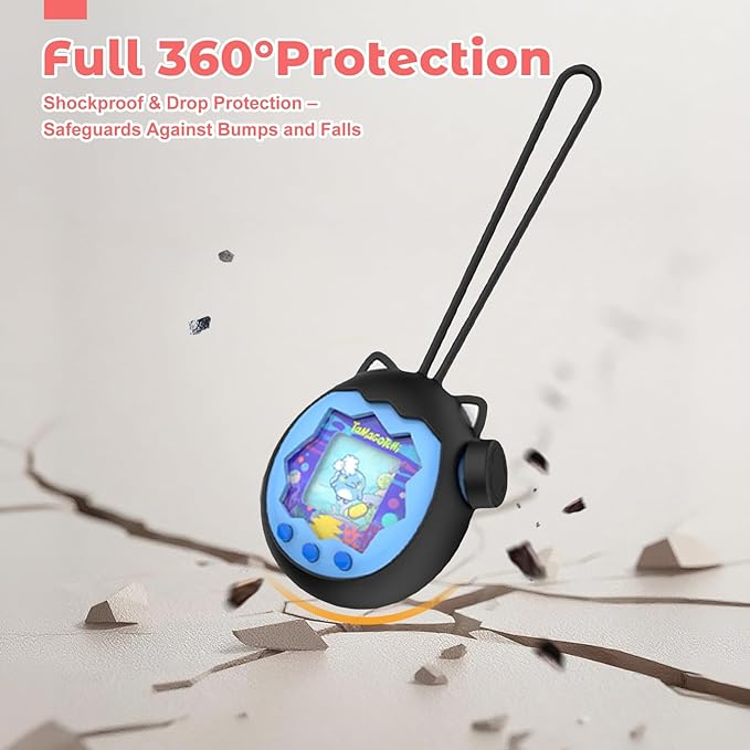 for Tamagotchi Paradise Silicone Case–Soft Protective Cover with Lanyard,Shockproof Dustproof Shell for Tamagotchi Electronic Pet Toy[Black]