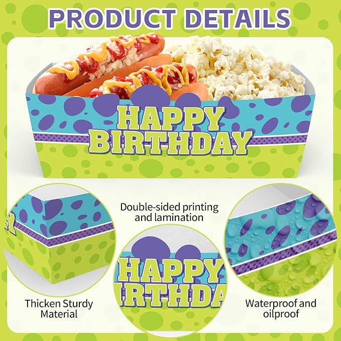 25Pcs Monster Disposable Paper Food Trays for Monster Theme Birthday Party Supplies Baby Shower Decorations