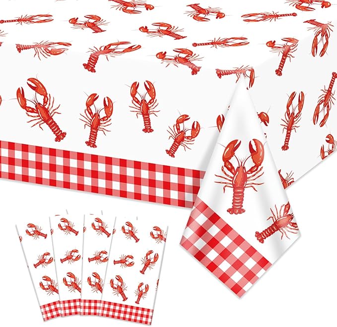 4 Pcs Crawfish Tablecloths, Plastic Seafood Decorations Crawfish Tablecloths for Seafood Boil Party Supplies Crayfish Boil Theme Party, 51 x 86 inch