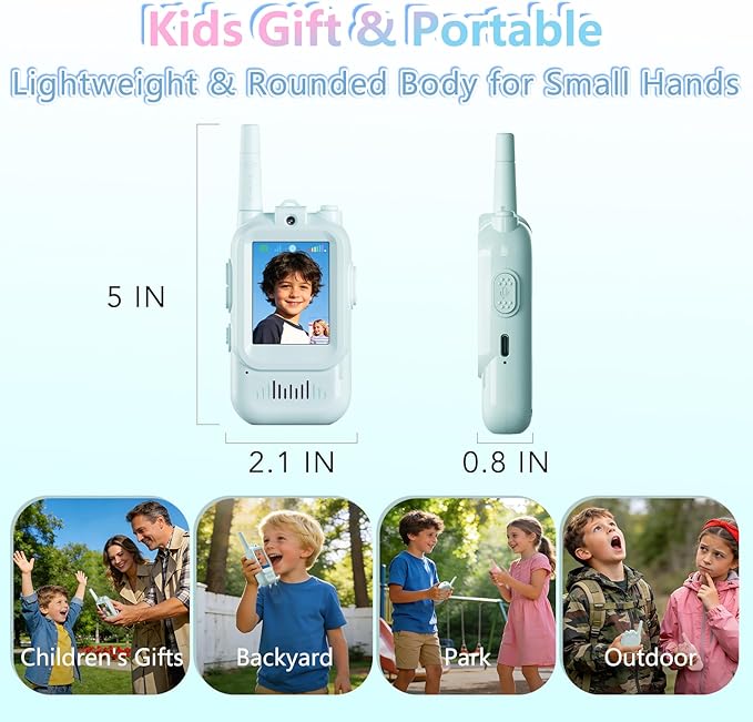 Video Walkie Talkies, Rechargeable Toddler Toys with HD Camera & 4 Switchable Voice, 1000FT Range for Christmas Birthday Gifts for Family Game, Camping for Boys Girls Ages 3-12 (Blue/Pink), 2 Pack