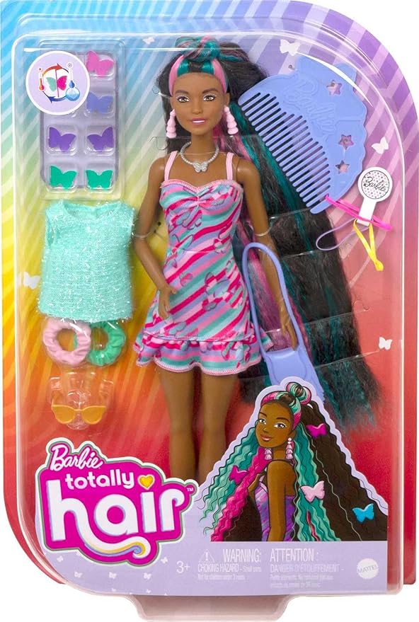 Barbie Totally Hair Doll, Butterfly-Themed with 8.5-inch Fantasy Hair & 15 Styling Accessories (8 with Color-Change Feature)