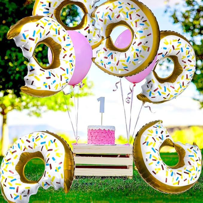 White Sprinkle Donut Balloon Dessert Food Cake Doughnut Theme Birthday Decoration, 6 Pack Sweet Candy Balloons Sweetmeat Donut Time Balloons For Grow Up Party Supplies Baby Shower Sweet Party Supplies