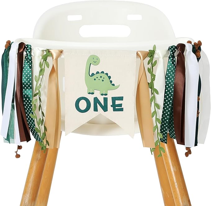 Dinosaur 1st Birthday High Chair Banner - Baby Boy First Highchair Banner for Party Supplies, Dinosaur Themed One High Chair Garland Birthday Party Decorations, Cake Smash Photo Props