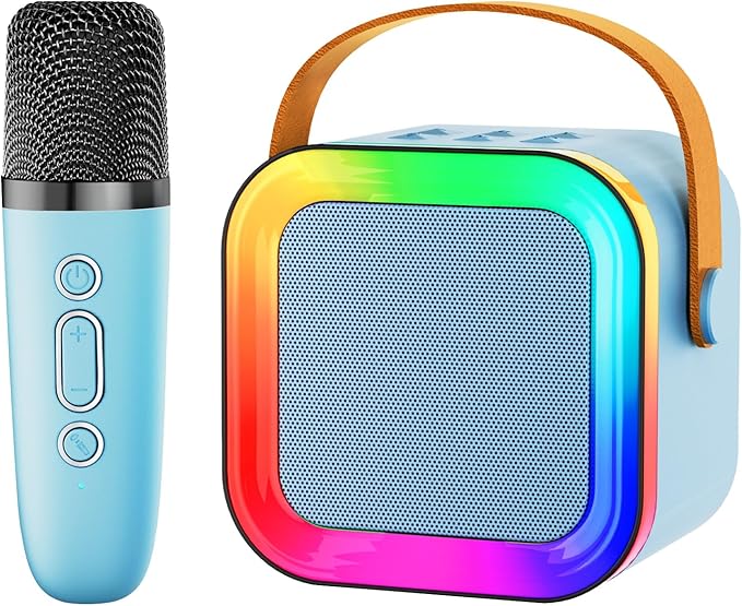 Mini Karaoke Machine Speaker for Kids Adults,Portable Bluetooth with 1-2 Wireless Microphones,Christmas Birthday Gifts Toys Girls Boys Ages 4, 5, 6,7, 8,9,10,11,12+ Years Old Toddler (Blue - 1 Mic)