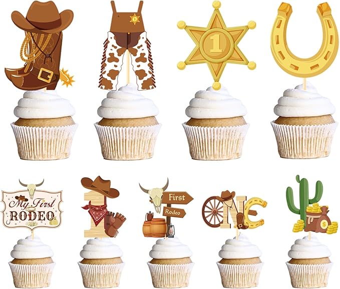 My First Rodeo Decorations Boy - Wxiben 36PCS First Rodeo Birthday Decorations Boy Cowboy Hats Cupcake Toppers Cowboy Birthday Brown Cupcake Pick Decor Western Theme 1st Birthday Party Supplies