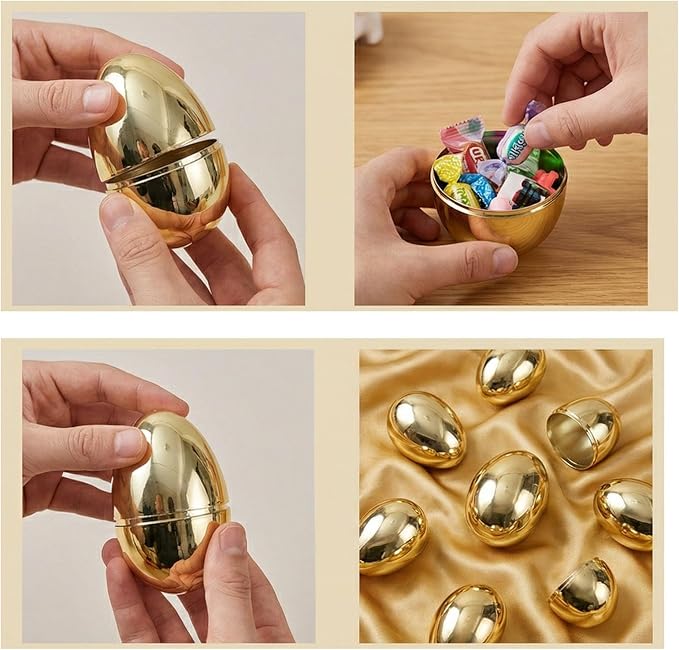 Benilax 12 Pack Jumbo Fillable Plastic Golden Easter Eggs Bulk for Easter Basket Stuffers Hunt Party Supply Pack - 3.12 inch Gold Color