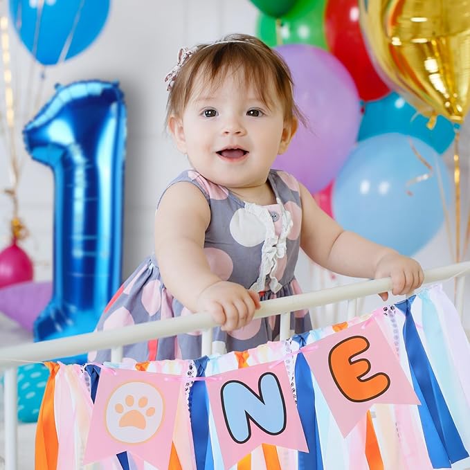 Blue Dog Highchair Banner for First Birthday Party Decorations Orange Navy Blue Dog Paw High Chair Tassel Garland for Boys Baby Shower 1st Birthday Backdrop Decors Puppy One Birthday Photo Props