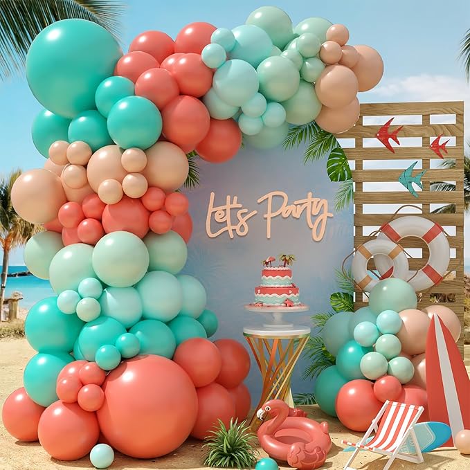 Hawaii Balloons Arch Kit, Tropical Balloon Garland with Orange Teal Blue Balloons for Birthday Decorations, Baby Shower Tropical Hawaii Magic Theme Luau Tiki Party Supplies
