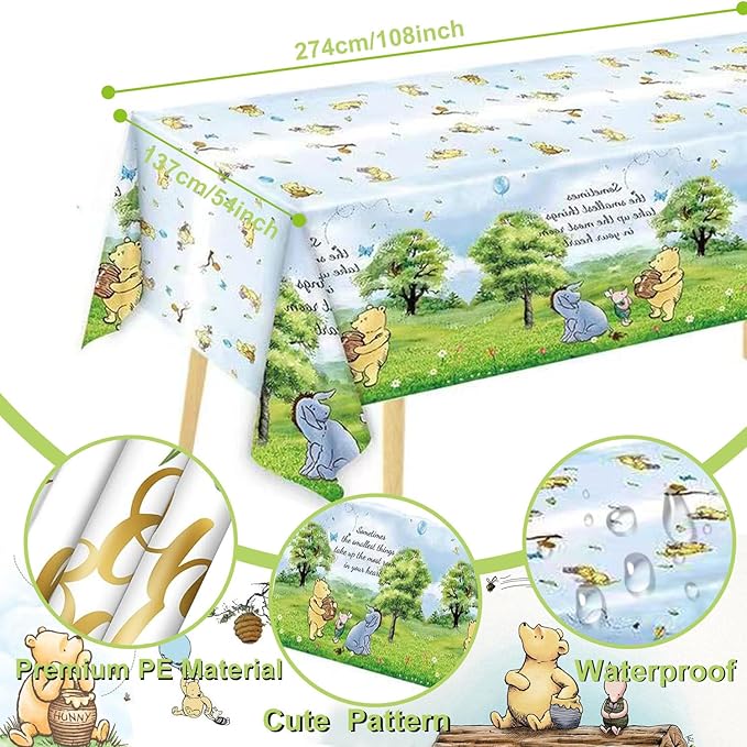 177pcs Vintage Winnie Bear Baby Shower Pooh Party Supplies Decorations Oh Baby Plates and Napkins Tableware Set for Boys Girls Newborn Kids Cups Tablecloth Banner Birthday Decorations for 25 Guests