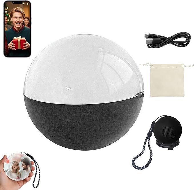 2.7" Crystal Ball, Video Play Electronic Ball, WiFi Connected Round 3D Orb Memory Balls Playing Videos and Pictures DIY Xmas New Year Gift 48GB for Anniversary Birthday Electronic Photo Albums(Black)