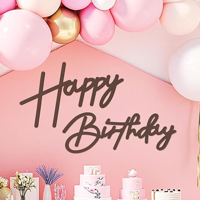 Babenest Brown Felt Happy Birthday Sign - Reusable Strong Adhesion Banner for Backdrop, Balloon Arch Decor, Party Supplies Reception Party Baby Shower Decorations