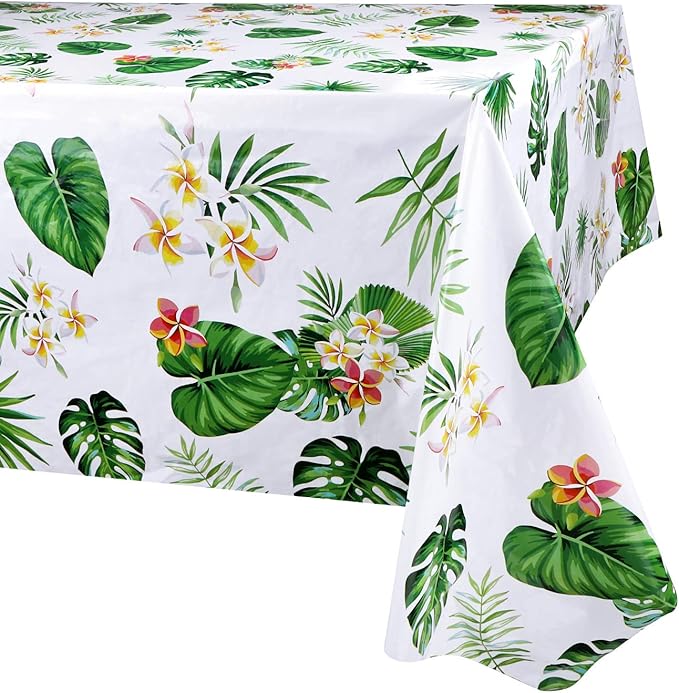 2 Pack Hawaiian Luau Tablecloths for Party Decoration, Hawaii Disposable Plastic Rectangular Table Covers, Aloha Tropical Palm Leaves Table Cloth, Summer Beach Kids Birthday Cocktail Party Supplies