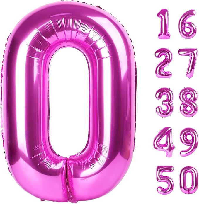 40 Inch Rose Purple Large Balloon Number 0 Balloon,Jumbo Mylar Foil Helium Balloon for 10 20 30 40 50 60 Birthday Digital Balloons for Birthday Party,Wedding Anniversary Party Decorations