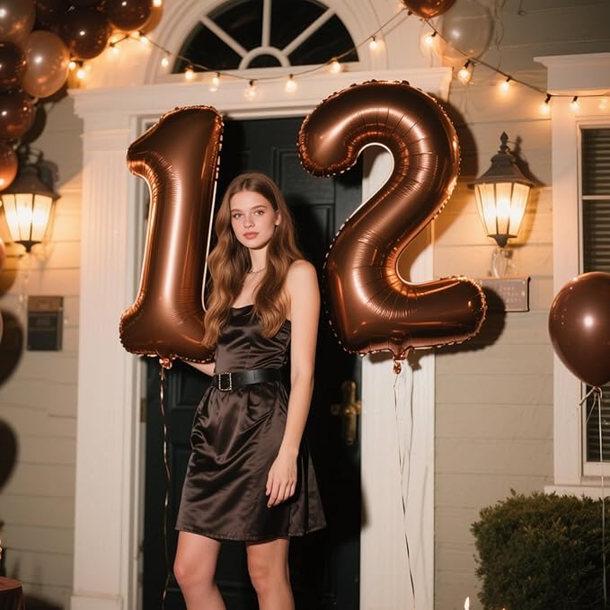 40 Inch Dark Brown Balloon Number 12,Chocolate Jumbo Mylar Foil Helium Balloon for 12th Digital Balloons for Birthday Party,Wedding Anniversary Party Decorations