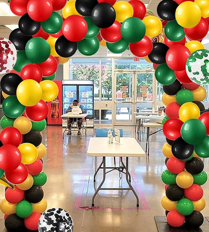 111 PCS Black Red Green and Yellow Balloon Garland Arch Kit for BHM Decorations Juneteenth Decorations African American Holiday Celebration Graduation Mexican Party Supplies
