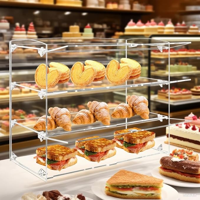 Acrylic Display Case, 3 Tier Large Assemble Display Case for Funko Pop Figures, Dustproof Display Cabinet for Pastries, Donuts, Cupcakes, Alternative Glass Case for Collectibles, Legos, Model Cars
