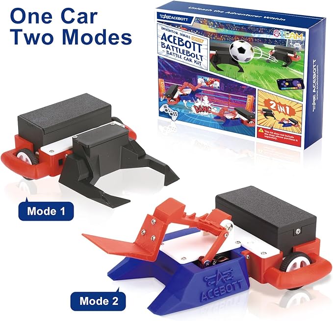 2-in-1 Football & Battle Robot Car Kit, ESP32 APP-Remote Control Battlebolt Car Fighting Robot Toy for Kids Wireless Gameplay Robotics STEM Science Kit Birthday Gift for Boys Girls Age 8+ (One Car)