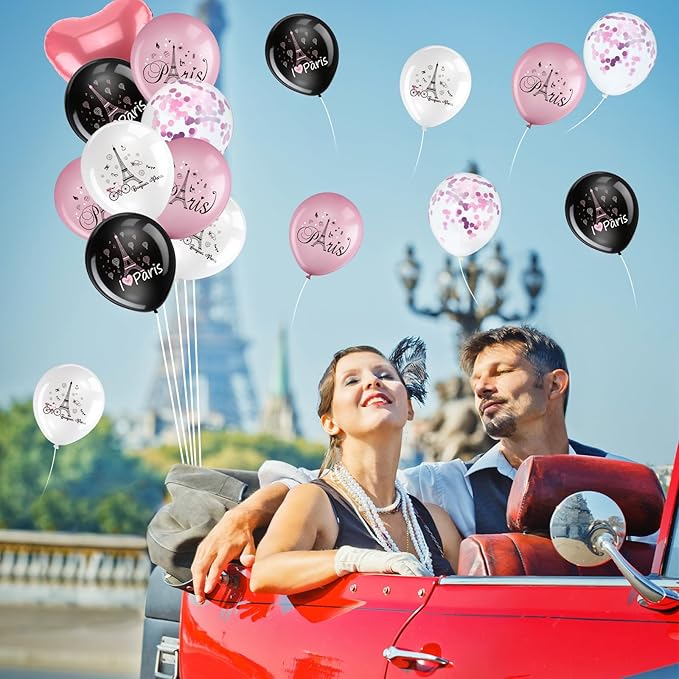 45 Pcs Paris Balloons Day in Paris Party Decorations Eiffel Tower Latex Balloons for Wedding Birthday Bridal Shower Anniversary Baby Shower Party Supplies Decorations