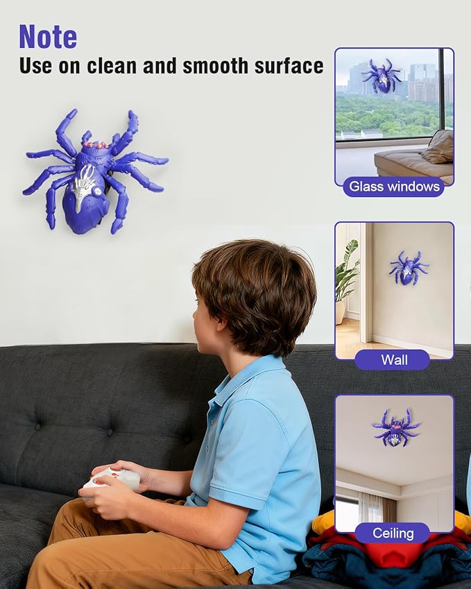 Wall Climbing Spider Toy for Kids, Dual Mode Floor & Wall Driving, Rechargeable Remote Control Robot, Climbs up Toys & Games, Halloween Christmas Birthday Gifts for Boys Girls Ages 4 & Up