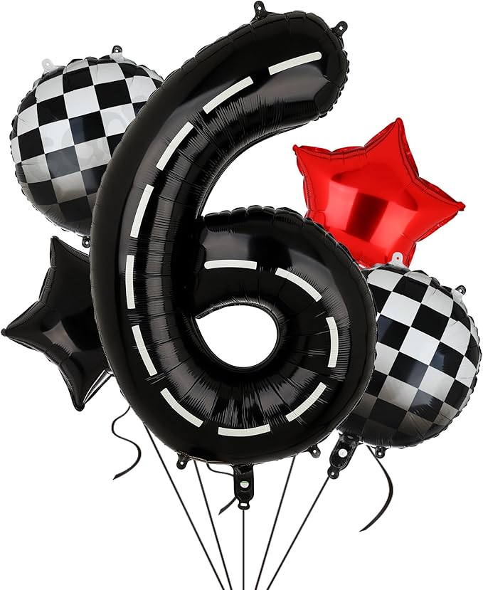 Race Car Birthday Balloons 40 Inch Racetrack Number Balloon 6 Black Boys 6st Birthday Race Car Theme Party Decor Supplies 5 Pcs