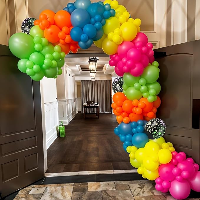 Neon Balloons, 12 Inch Yellow Orange Hot Pink Dark Blue Purple Lime Green Neon Star-Shaped Rainbow Balloons for Boy Girl Clorful Birthday Bright Party Decoration Baby Shower Summer Pool Tropical Decor
