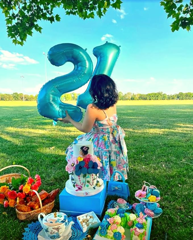 40 Inch Blue Large Number 4 Birthday Balloon, Giant Number Four 14 24 34 40 44 Balloons, Blue Foil Mylar Big Balloons for Anniversary Graduation Supplies Decorations