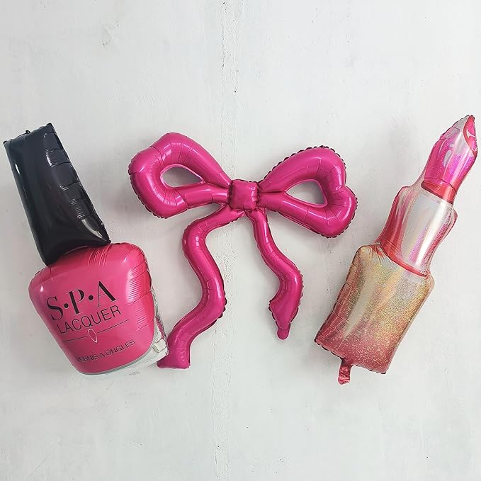 6Pcs Spa Party Decoration Balloons/Nail Polish/LipStick/Hot Pink Bow Foil Balloons/Makeup Party Supplies/Babi Decorion/Pink Girl Party Balloons