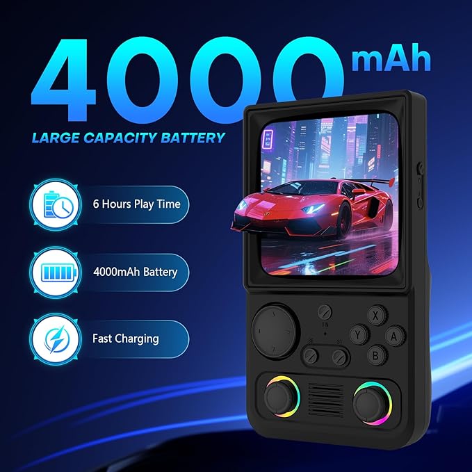 R36TMAX Retro Handheld Game Console, Retro Gaming Console with 4.0 Inch 720x720 IPS Screen, Portable Handheld Linux System, 4000mAh Battery (Classic Black-64GB)