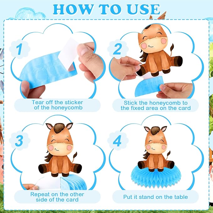 Blue Farm Animals Birthday Party Supplies for Boys Tableware Set Decorations Includes Backdrop Balloons Plates Napkins Forks Banner Honeycomb Centerpieces Tractor Baby Shower Decor