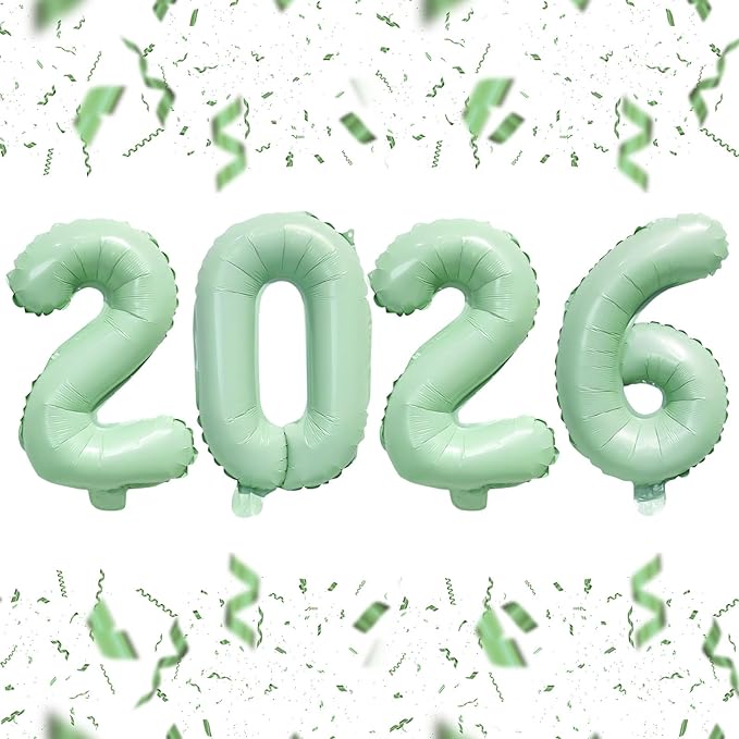 KALOR 16 Inch 2026 Olive Green Foil Number Balloons, 2026 New Years Decorations for 2026 Happy New Year Eve and Graduations Party Supplies