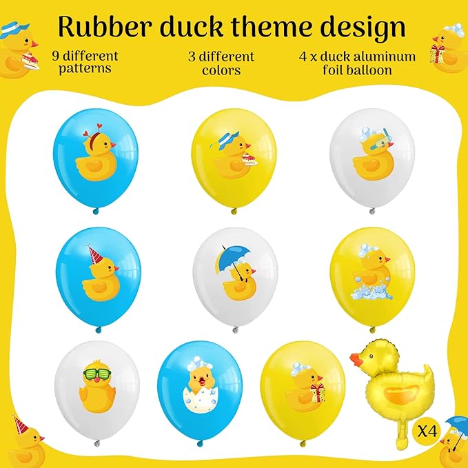 Sratte 40 Pcs Duck Balloon Inflatable Rubber Duck Party Decorations 12 Inch Cartoon Shape Foil Balloons Blue Pink Yellow White Latex Balloon for Baby Shower Themed Birthday Party Supplies