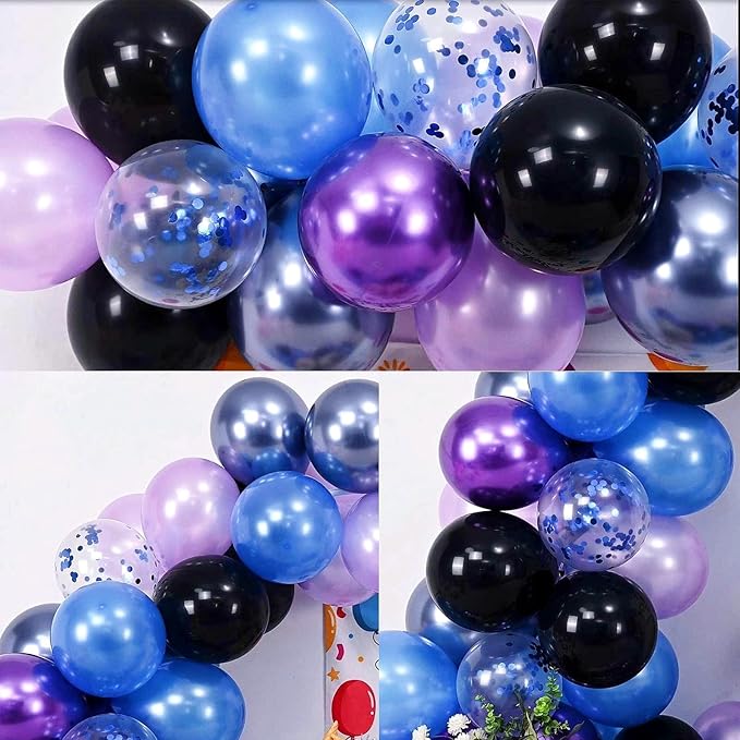 Black Purple Blue Balloon, 60 PCS Outer Space Balloons, 12Inch Metallic Navy Blue Purple Black Balloon Pearl Purple Blue Confetti Latex Balloons for Kids Boys Astronaut Space Birthday Party Decoration