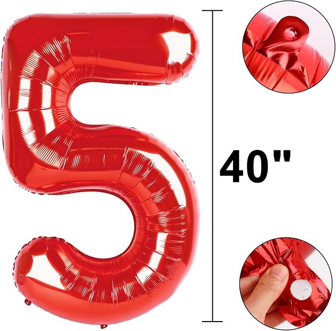 Red Number 5 Balloons,5 Helium Balloon Number Digital 5 Balloon Huge Number Balloons for 5 Year Old Birthday Red Party Decorations 15th 25th 55th Birthday Party Supplies Anniversary Decorations