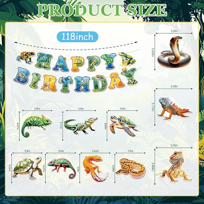 Reptile Birthday Party Decorations Include Reptile Jungle Swamp Happy Birthday Banners Hanging Swirls Honeycomb Centerpieces Safari Animals Lizard Snake Alligator Turtle Party Supplies