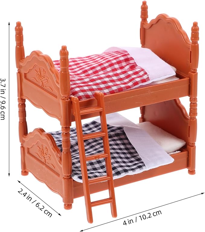 2Pcs Dollhouse Bunk Bed, 4in Mini Calico Bed Furniture, Dollhouse Beds with Ladder, PVC Miniature Doll House Decorative Accessories for Mini Landscape DIY Kit