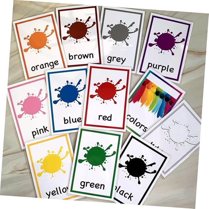 12 Sheets Color Words Flash Cards English Letters Learning Cards for Early Educational Literacy Fun Game to Develop Memory and Cognitive Skills
